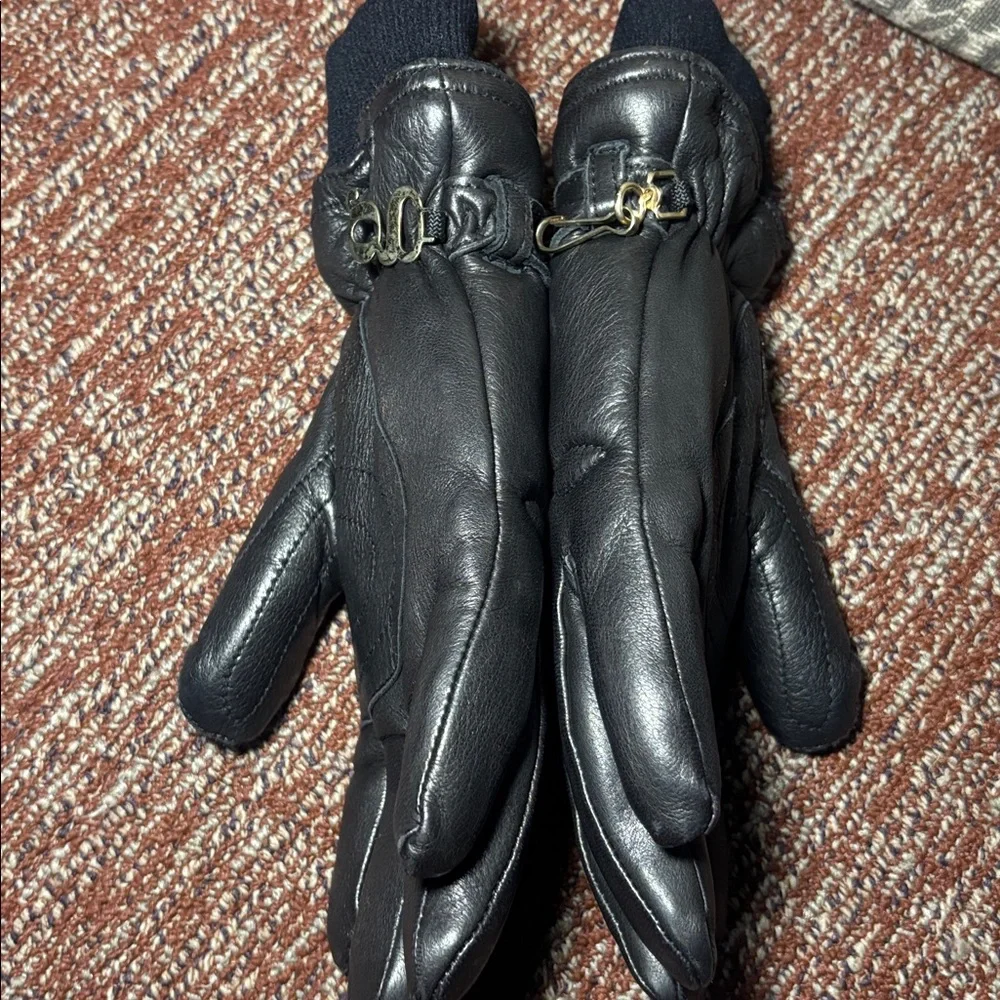 Grandoe women’s Black Leather Gloves cashmere lined thick winter gloves small